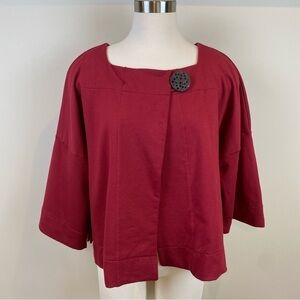 Neon Buddha Swing Jacket Deep Red Sz M Square Neck Oversized Cropped Wood Button